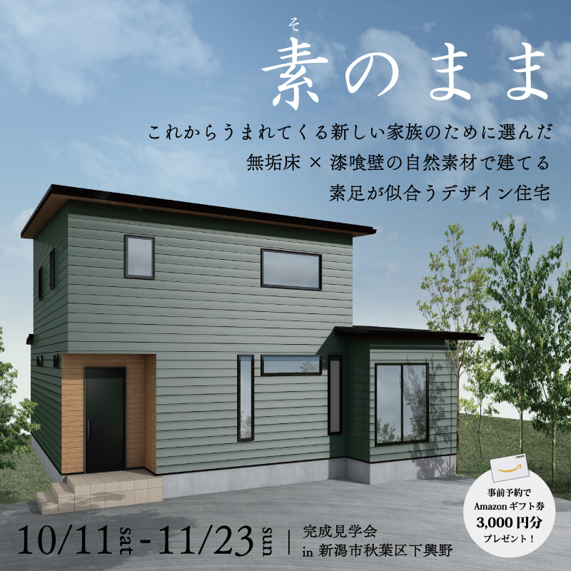 　無垢床×漆喰壁の自然素材で建てる　素足が似合うデザイン住宅