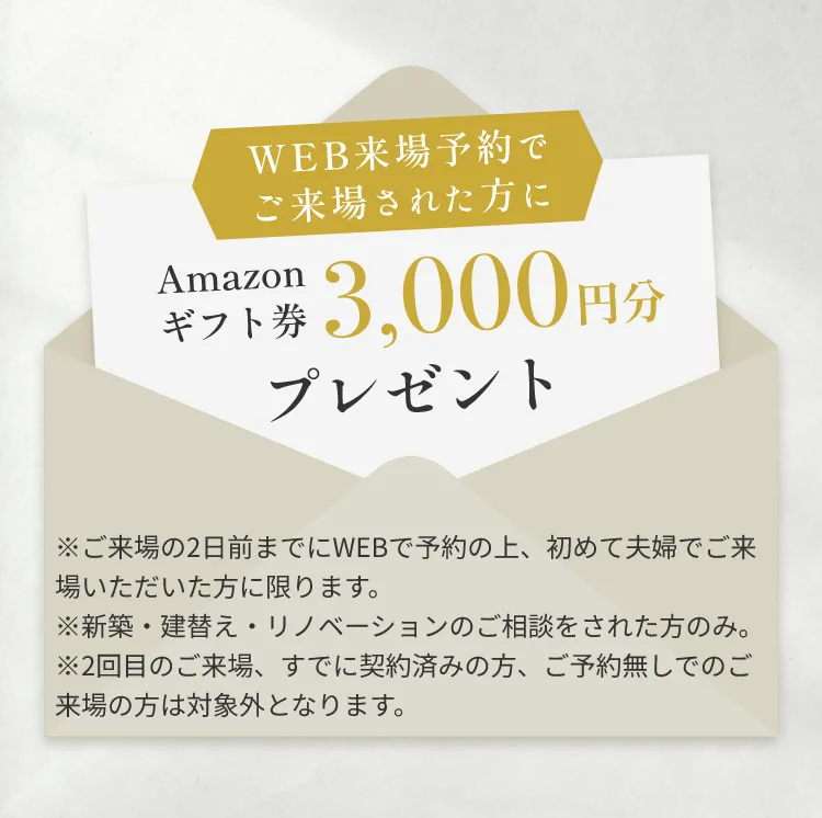 WEB来場予約でご来場された方に Amazonギフト券 3,000円分 プレゼント